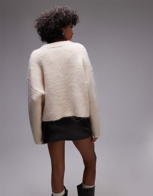 Topshop knit fluffy relaxed ultimate sweater in ivory