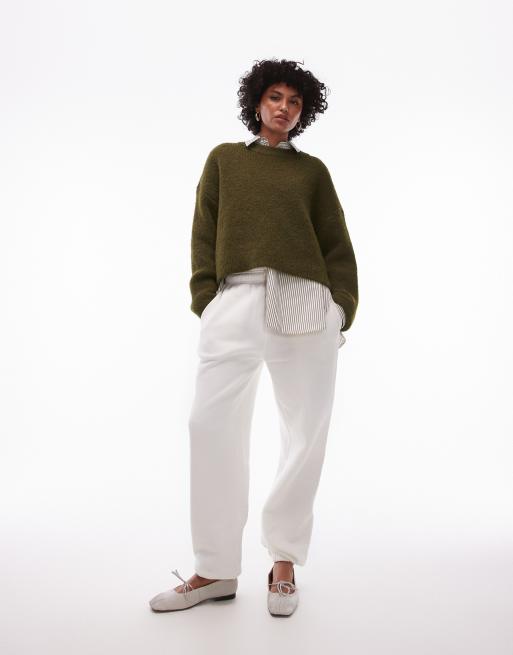 Topshop knit fluffy relaxed ultimate sweater in khaki