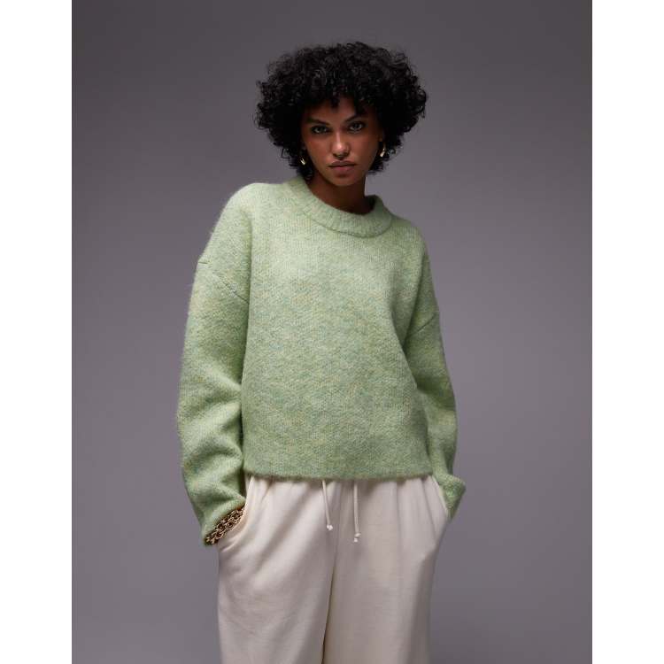 Topshop knit fluffy relaxed ultimate sweater in light green ASOS