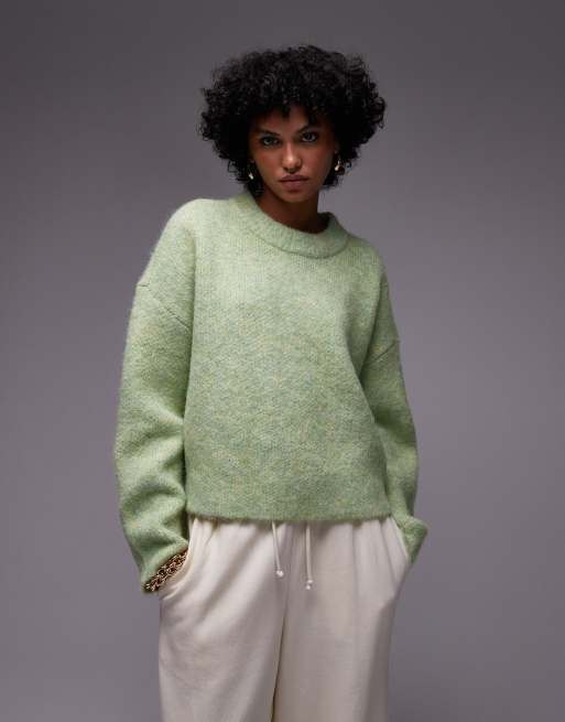 Topshop knit fluffy relaxed ultimate sweater in light green