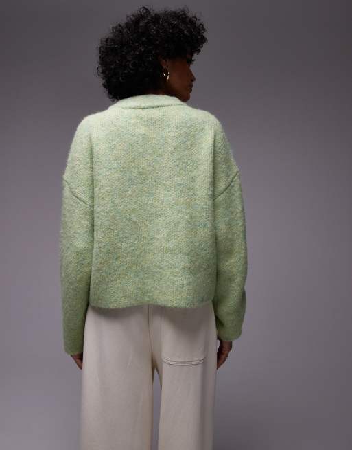 Topshop knit fluffy relaxed ultimate sweater in light green, 2 of 4