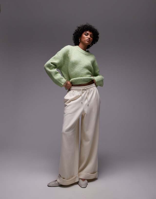Topshop knit fluffy relaxed ultimate sweater in light green | ASOS
