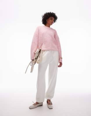 Topshop Knit Fluffy Relaxed Ultimate Sweater In Light Pink