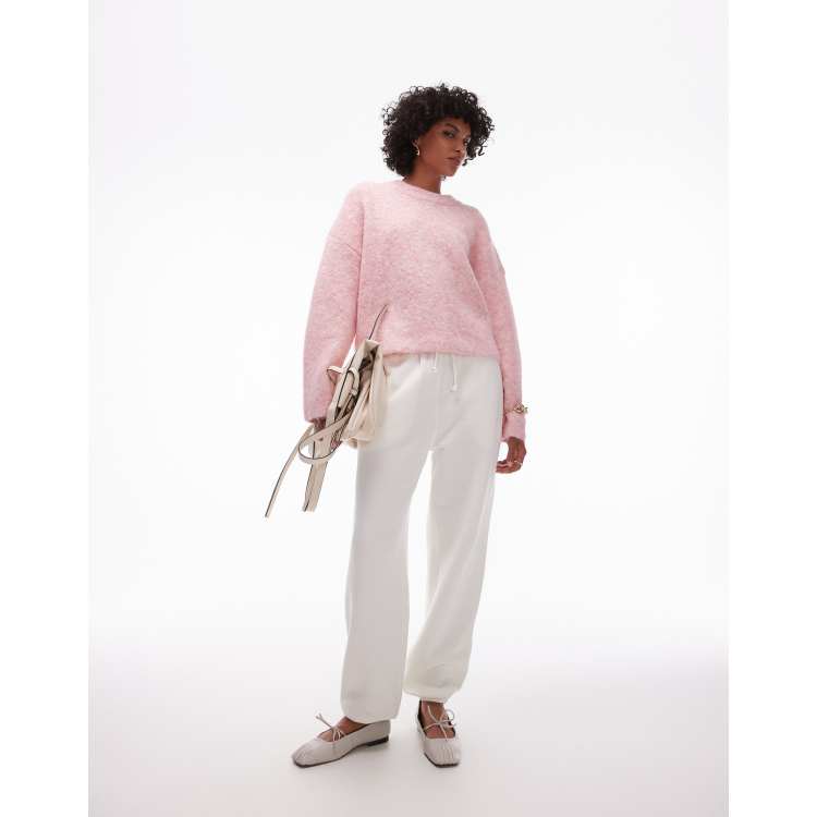 Topshop knit fluffy relaxed ultimate sweater in light pink