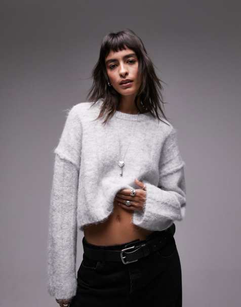 Brushed Wool Cropped Sweater - Navy