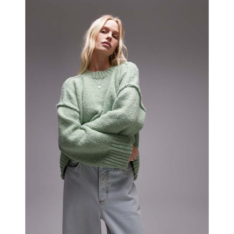Topshop knit fluffy ribbed detail exposed seam crew