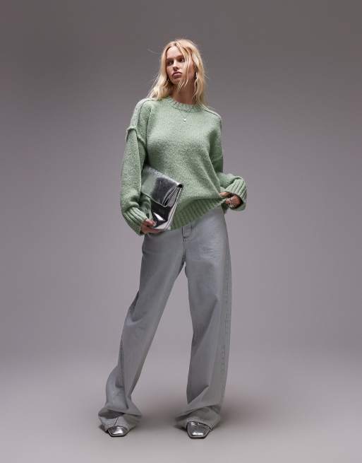 Topshop knit fluffy ribbed detail exposed seam crew