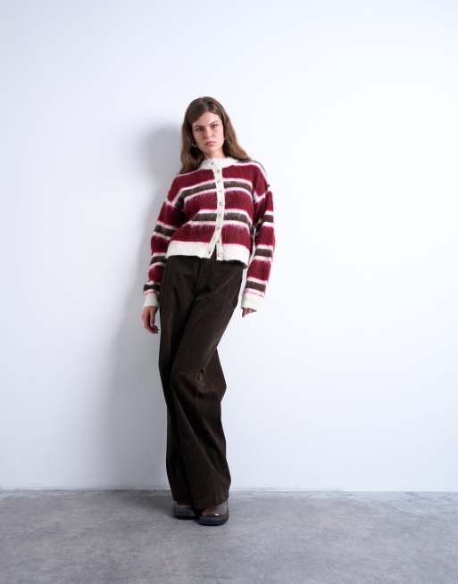 トップス TEDDY FUR STRIPED CARDIGAN Zegetio Womens Striped Cardigan Sweaters Button up Long