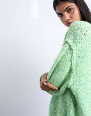 Topshop Knit Fluffy Twist Yarn Sweater In Green