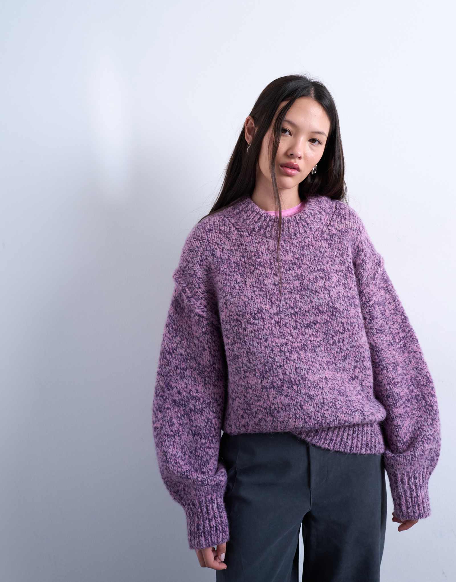 Вязаный свитер из пушистой крученой пряжи Topshop фиолетового цвета