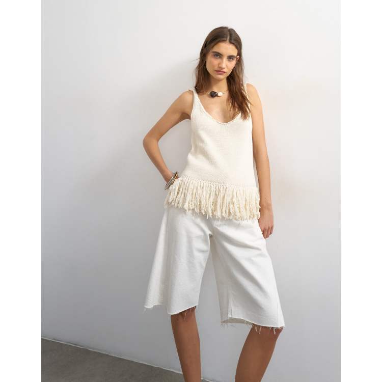 Topshop knit fringe top in ecru | ASOS