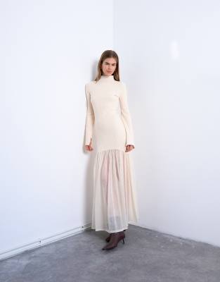 Topshop Knit Full Skirt Dress In White