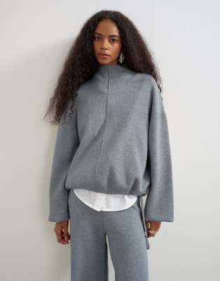 Topshop Knit Funnel Neck Cinched Hem Sweater In Gray