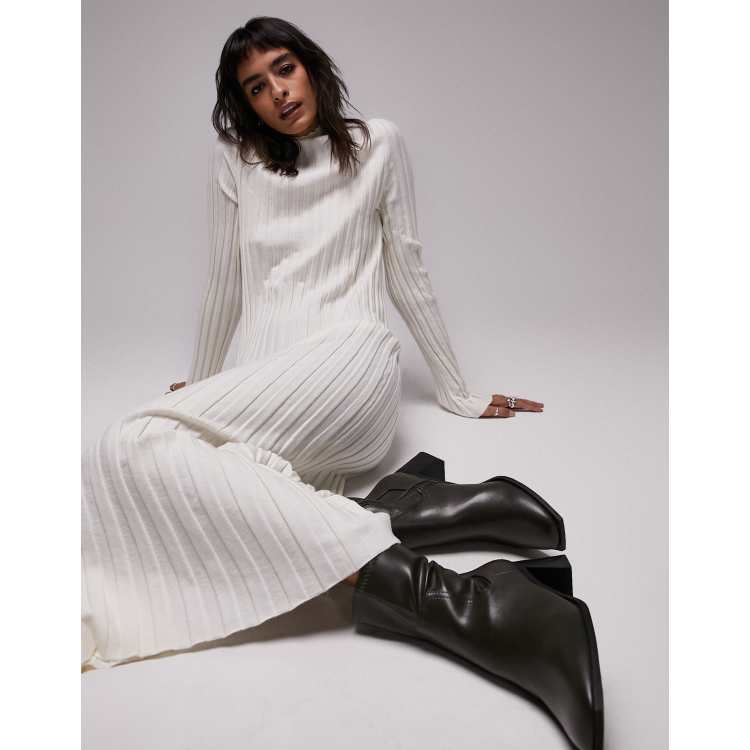 Topshop tie waist long sleeve knit midi dress clearance