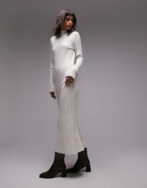 Topshop tie waist long sleeve knit midi on sale dress