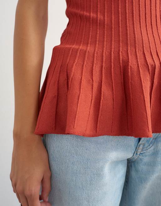 Topshop knit grown on short sleeve peplum top in deep red, 3 of 4