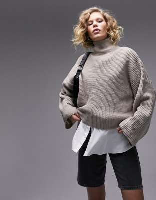 Topshop Knitted Ribbed Crew Sweater In Oat-neutral In Neutral