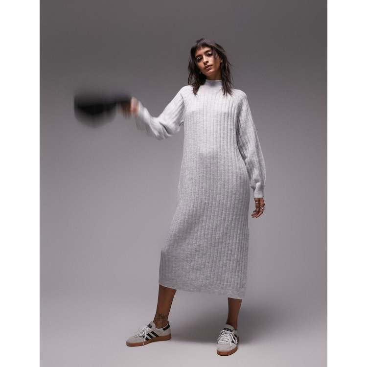 Topshop tie waist long sleeve knit midi clearance dress