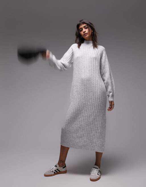 Gray - Polo neck - Unlined - Modest Dress