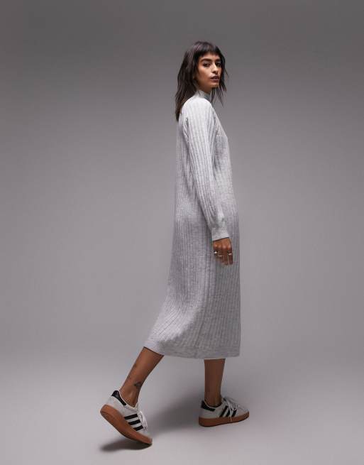 Topshop tie waist long sleeve knit midi clearance dress