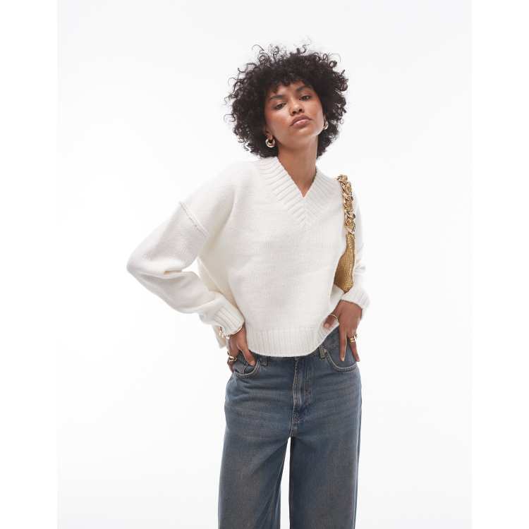 V neck ivory sweater cheap