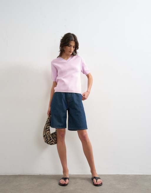 Topshop knit high v neck top in pink, 2 of 4
