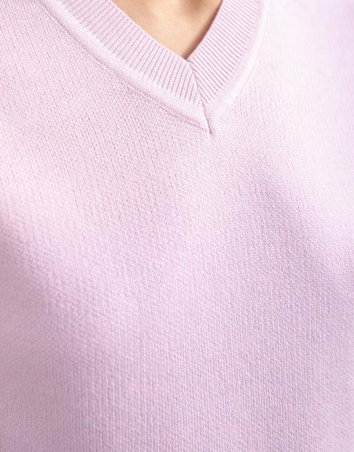 Topshop knit high v neck top in pink, 3 of 4