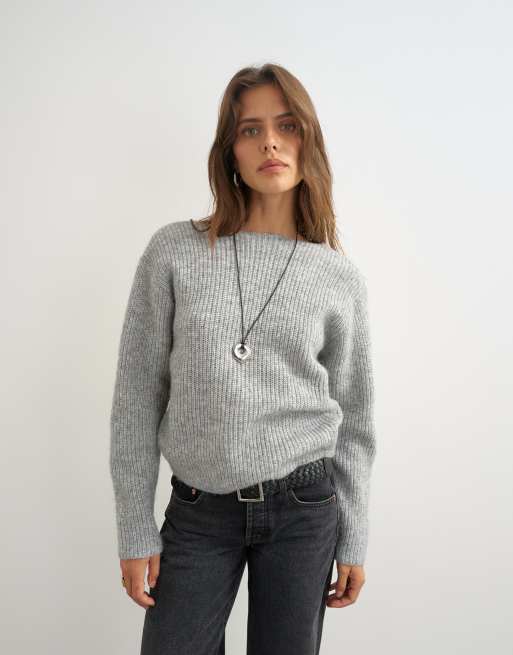 Topshop knit knot back detail sweater with wool in light gray, 4 of 4
