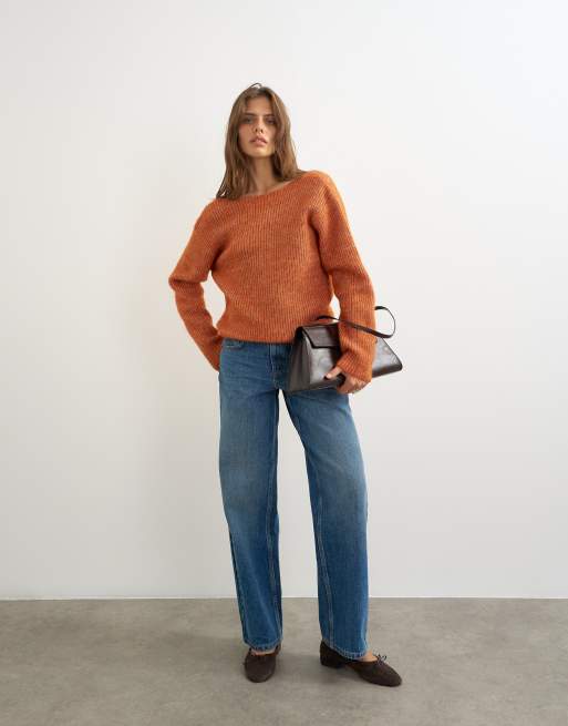 Topshop knit knot back detail sweater with wool in terracotta, 2 of 4