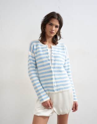Topshop Knit Lightweight Easy Ribbed Striped Relaxed Cardigan In Multi