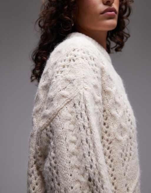 Topshop knit lofty cable relaxed sweater in ivory