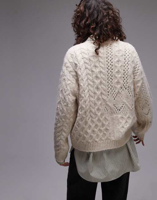 Topshop knit lofty cable relaxed sweater in ivory