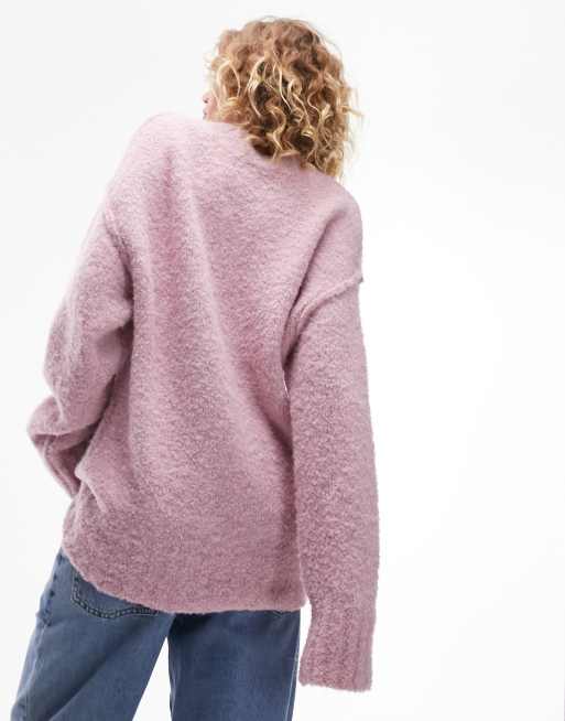 Topshop Loop Sherpa Fleece 1/4 Zip Sweater Long Sleeve Soft Pink Size 4