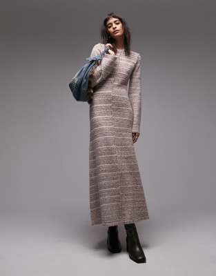 Knit Long Sleeve Outside Seam Stripe Space Dye Maxi Dress In