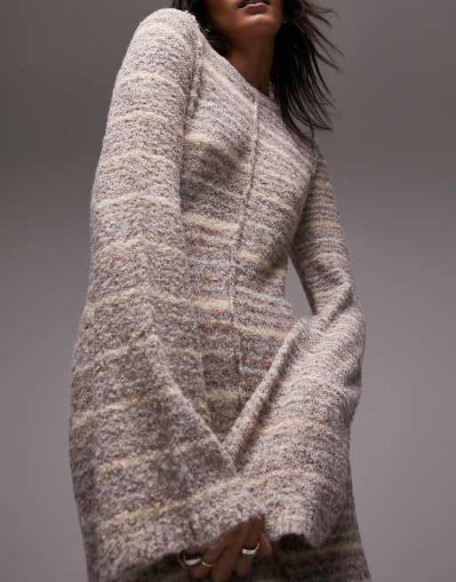 Topshop knit long sleeve outside seam stripe space dye maxi dress in multi  | ASOS