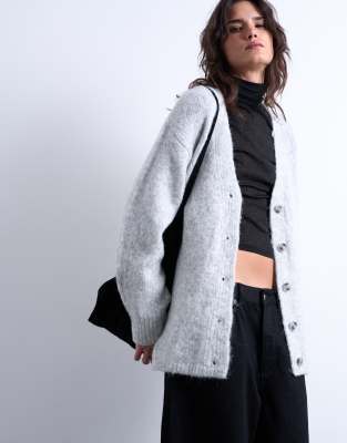 Topshop knit longline easy cardigan in gray | ASOS