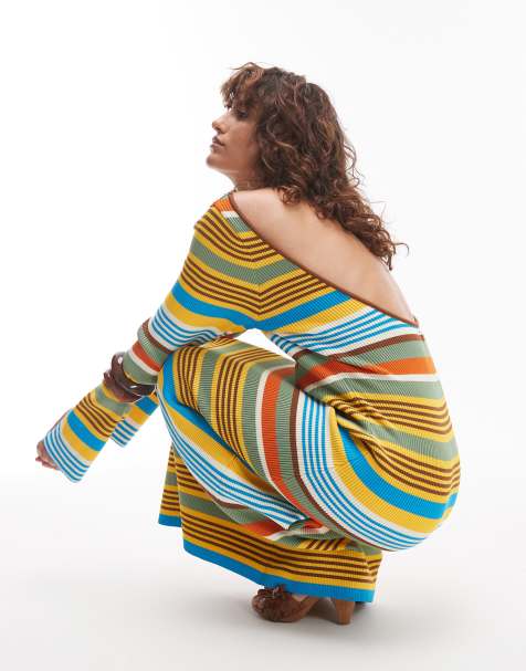 Topshop knit maxi dress with scoop back in multi stripe - view 1