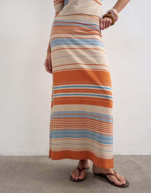 Topshop knit maxi striped skirt in blue multi - part of a set, 2 of 5