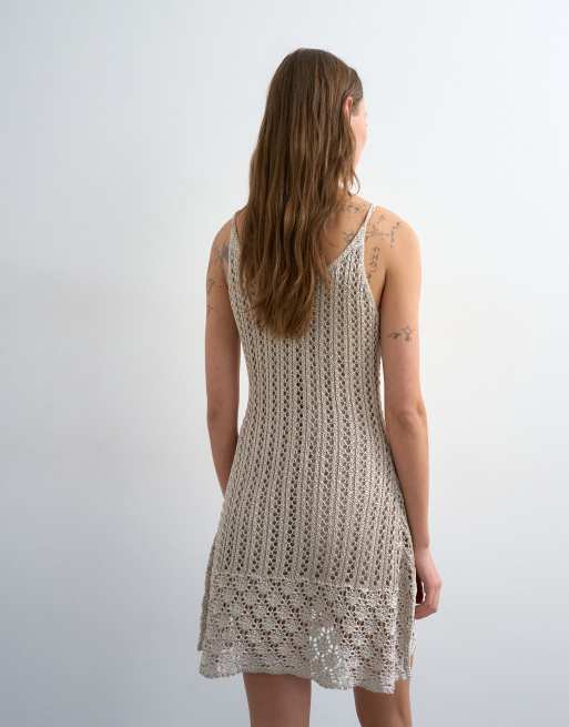 Topshop knit metallic crochet mini dress in gold, 4 of 4