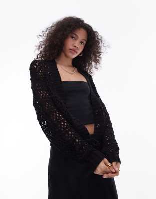 Topshop Knit Mix Stitch Cardigan In Black