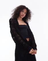 Topshop knit shaggy cardigan in black | ASOS