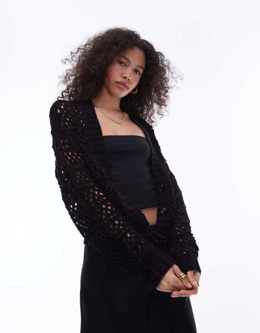 Topshop knit mix stitch cardigan in black
