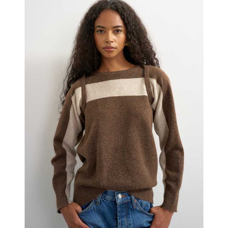 Topshop knit multi wear stripe sweater in brown | ASOS
