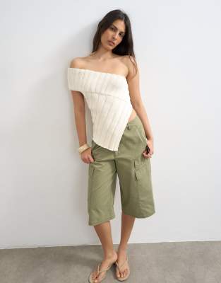 Topshop Knit One Shoulder Asymmetric Top In Brown