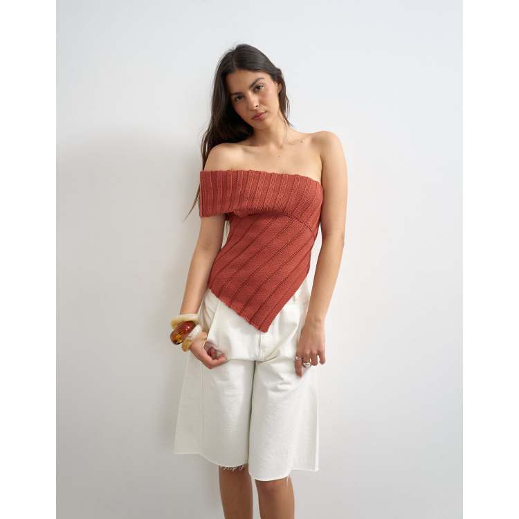 Topshop knit one shoulder asymmetric top in rust | ASOS