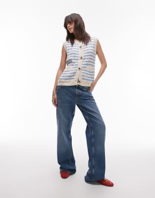 Topshop Knit Open Stitch Button Down Tank Top