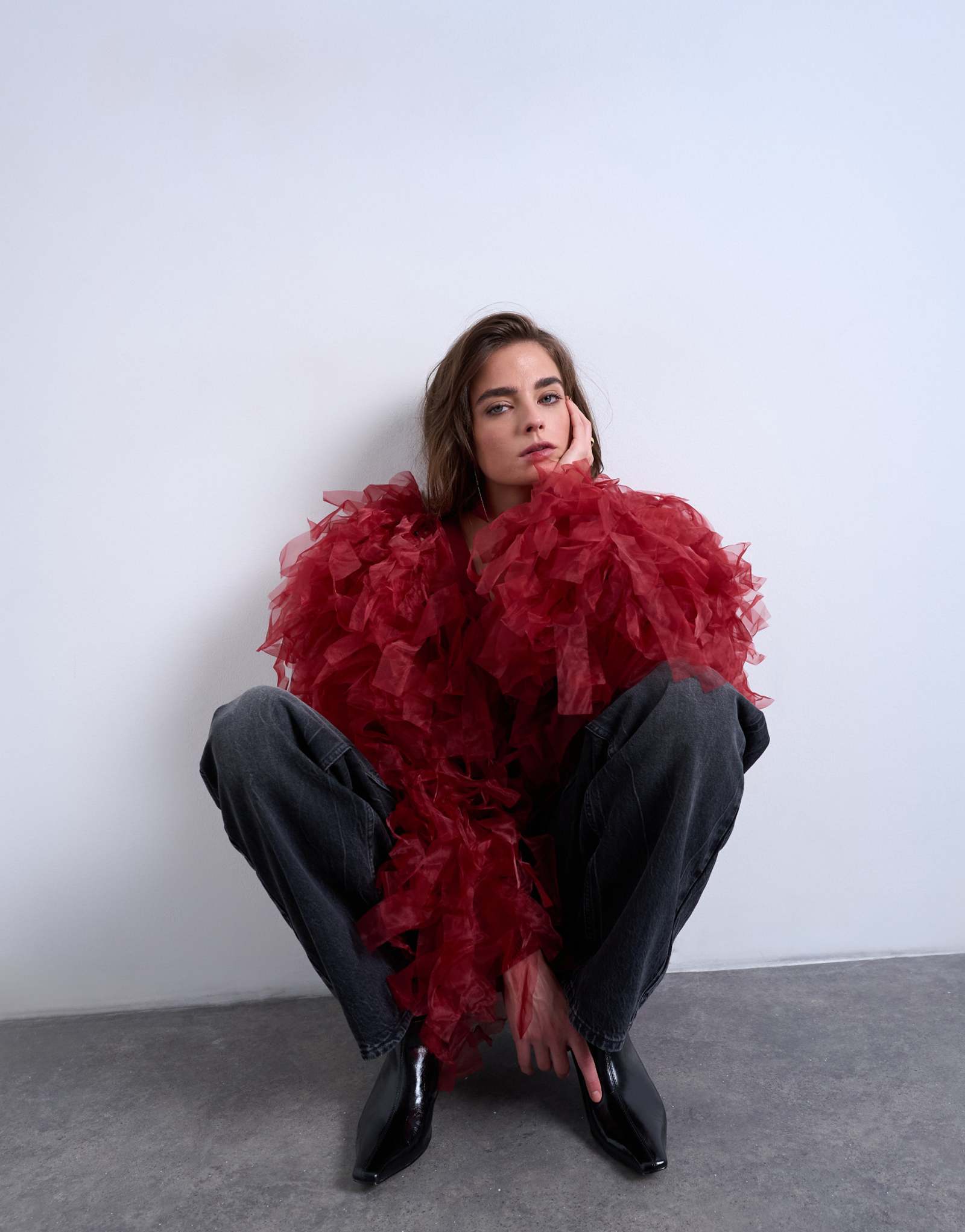 Кардиган из экстремальной текстуры трикотажной органзы Topshop бордового цвета