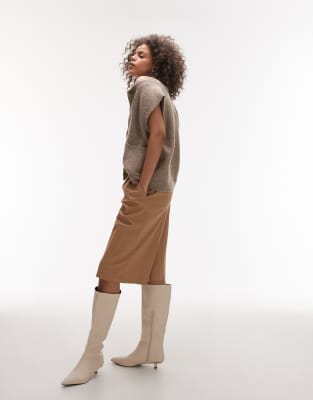 Topshop knit oversized crew pocket vest in brown