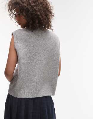 Topshop knit oversized crew pocket vest in gray