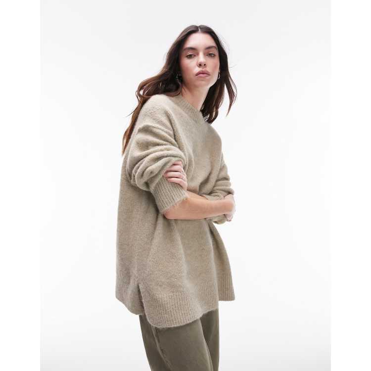 トップス Stone  knit sweater Topshop knit oversized exposed seam fluffy crew neck sweater